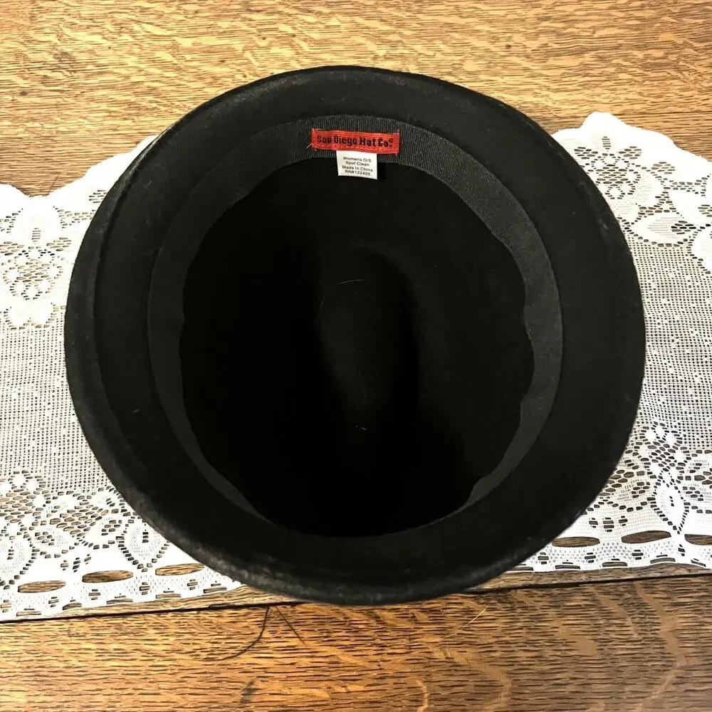 San Diego Hat Co Womens Black Felt Fedora Hat Rosette Accent One Size